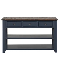 Simplie Fun 48" Solid Pine Wood Top Console Table, Modern Entryway Sofa Side Table With 3 Storage Drawers