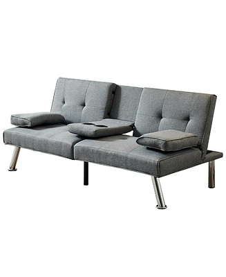 Simplie Fun Modern Gray Sofa Bed with Cup Holders, Recliner, and Convertible Daybed
