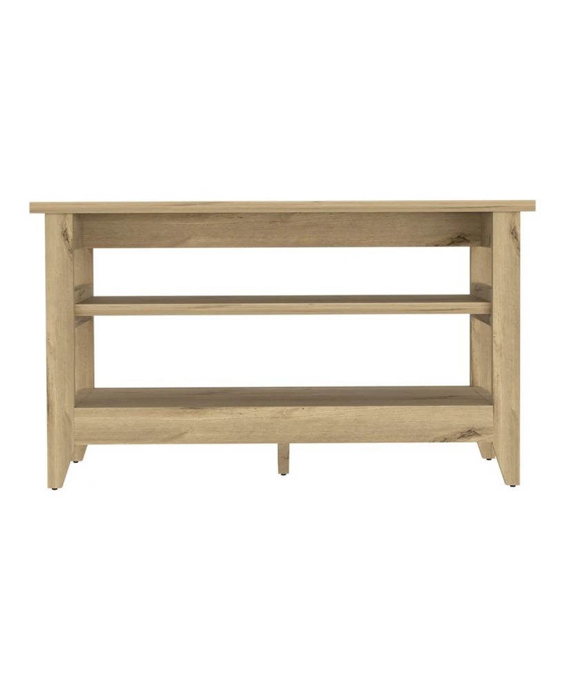 Simplie Fun Misuri Storage Bench, Four Legs, Two Open Shelves - Light Oak