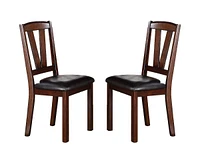 Dark Walnut Wood Framed Back Set Of 2 Dining Chairs Breakfast Kitchen Cushion Seats