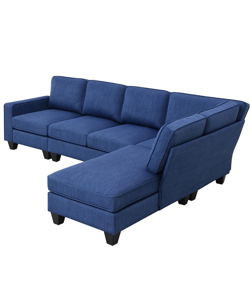 Simplie Fun Modern L-Shaped Sectional Sofa with Chaise Lounge & Convertible Ottoman, 7-Seater