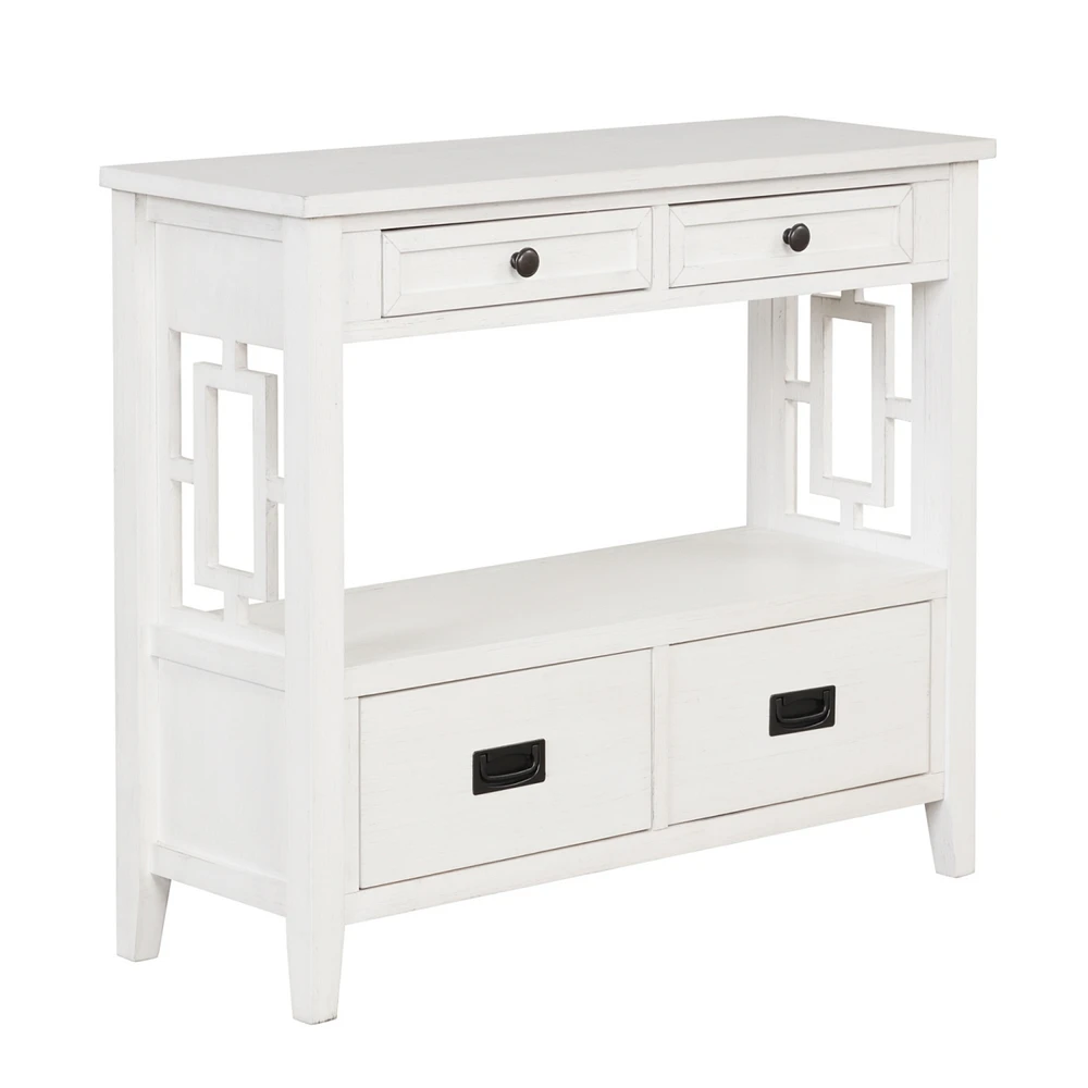 36" Farmhouse Pine Wood Console Table Entry Sofa Table With 4 Drawers & 1 Storage Shelf