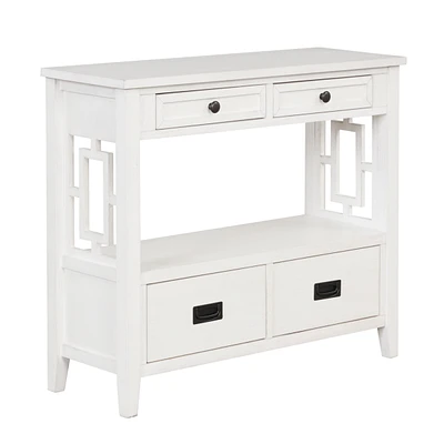 36" Farmhouse Pine Wood Console Table Entry Sofa Table With 4 Drawers & 1 Storage Shelf
