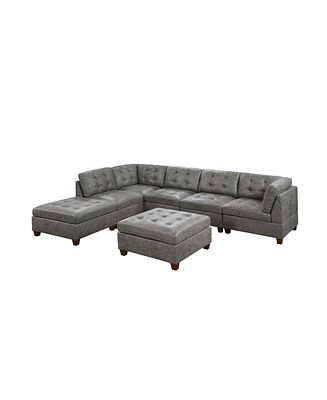 Simplie Fun Antique Grey 7-Piece Modular Sectional with Leatherette Couch