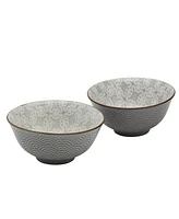 Tabletops Unlimited 6" Wave Embossed Stoneware Ramen Noodle Bowls, Set of 2