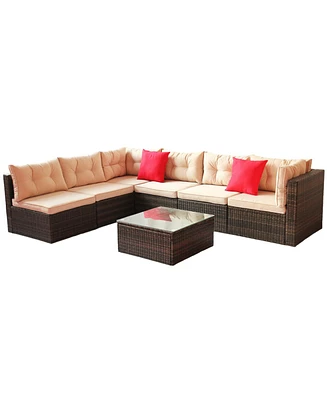 Simplie Fun Patio Furniture Set Pe Rattan Sectional Garden Furniture Corner Sofa Set