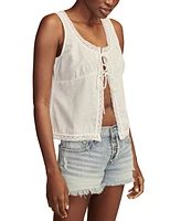 Lucky Brand Women's Flyaway Tie-Front Lace-Trim Tank Top