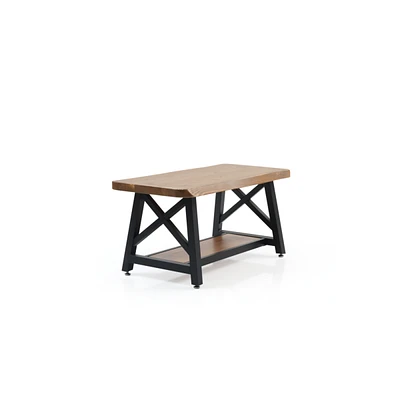 Simplie Fun Furnish Home Store Berlin 39" Solid Wood Rustic Coffee Cocktail Table For Living Rooms With Shelf