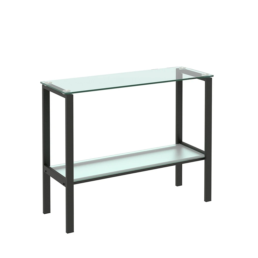 Streamdale Furniture Console Table Double Layer Tempered Glass Rectangular Porch Table Leg Double Layer Glas