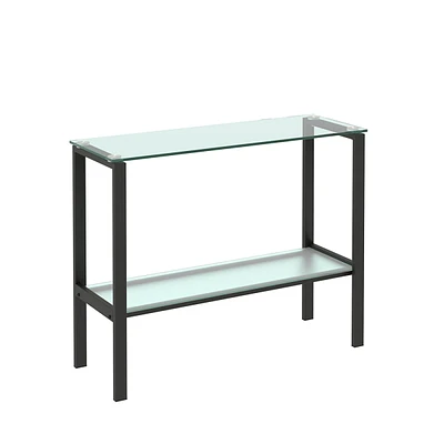 Simplie Fun Console Table Double Layer Tempered Glass Rectangular Porch Table Leg Double Layer Glas