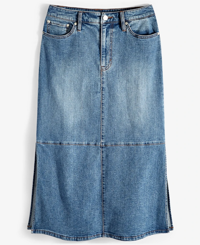 On 34th Women's Paneled Denim Midi Skirt, Created for Macy's
