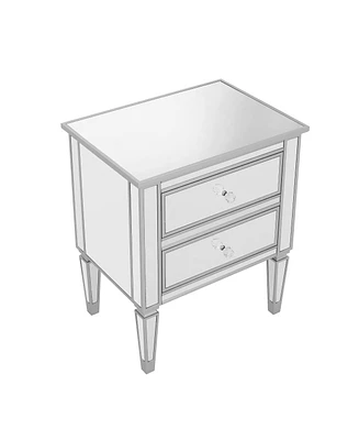 Simplie Fun Elegant Mirrored Side Table With 2 Drawers, Modern Finished For Living Room, Hallway, Entryway