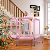 55" Toddlers Trampoline With Safety Enclosure Net And Balls, Indoor Outdoor Mini Trampoline For Kids