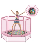 Streamdale Furniture 55" Toddlers Trampoline With Safety Enclosure Net And Balls, Indoor Outdoor Mini Trampoline For Kids