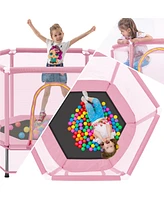 Streamdale Furniture 55" Toddlers Trampoline With Safety Enclosure Net And Balls, Indoor Outdoor Mini Trampoline For Kids