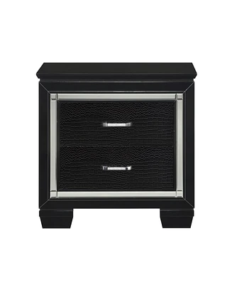 Simplie Fun Glamourous Black Finish 1 Piece Nightstand 2X Dovetail Drawers Faux Alligator Embossed Fronts