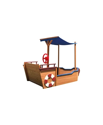 Simplie Fun Wooden Pirate Ship Sandbox with Storage Bench & Cover