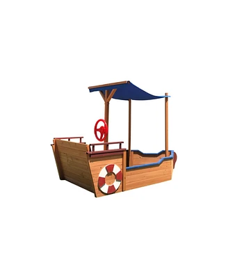 Streamdale Furniture Wooden Pirate Ship Sandbox with Storage Bench & Cover