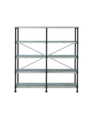 Simplie Fun 63 Inch Industrial 4 Tier Bookshelf, Particleboard, Metal Frame, Gray, Black