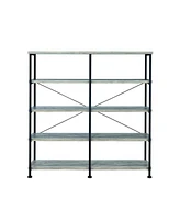 Simplie Fun 63 Inch Industrial 4 Tier Bookshelf, Particleboard, Metal Frame, Gray, Black