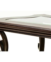 Sofa Table, Glass Table Top, Mdf with Marble Paper Middle Shelf, Powder Coat Finish Metal Legs