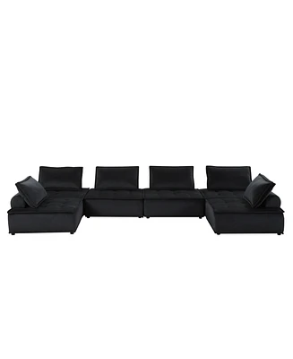 Simplie Fun Anna Black Velvet 6 Seater U-Shape Modular Sectional Sofa