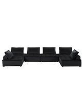 Simplie Fun Anna Black Velvet 6 Seater U-Shape Modular Sectional Sofa