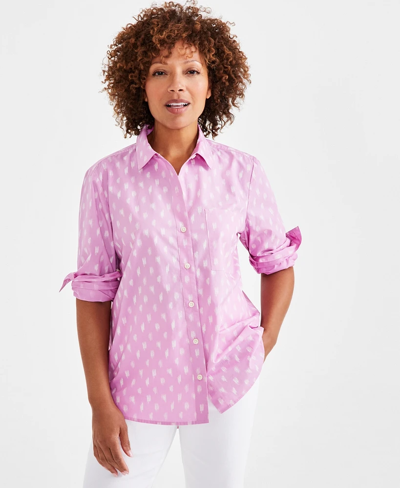 Style & Co Women's Printed Cotton Perfect Shirt, Created for Macy's