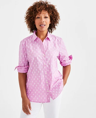 Style & Co Women's Printed Cotton Perfect Shirt, Created for Macy's