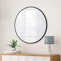 48" Wall Mounted Black Circular Mirror, For Bathroom, Living Room, Bedroom Wall Decor