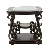 End Table, Glass Table Top, Mdf with Marble Paper Middle Shelf, Powder Coat Finish Metal Legs