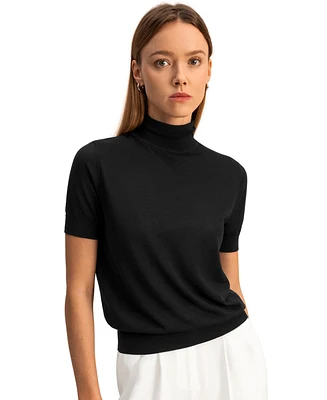 Lilysilk Women's High Neck Short Sleeves Silk Knitted Sweater for Women