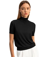 Lilysilk Women's High Neck Short Sleeves Silk Knitted Sweater