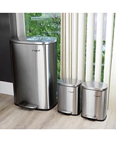 Elama 3 Piece 50 Liter and 5 Liter Stainless Steel Step Trash Bin Combo Set with Slow Close Mechanism