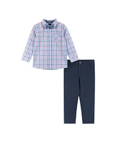 Andy & Evan Toddler Boys Toddler/Child White and Navy Plaid Buttondown Pants Set