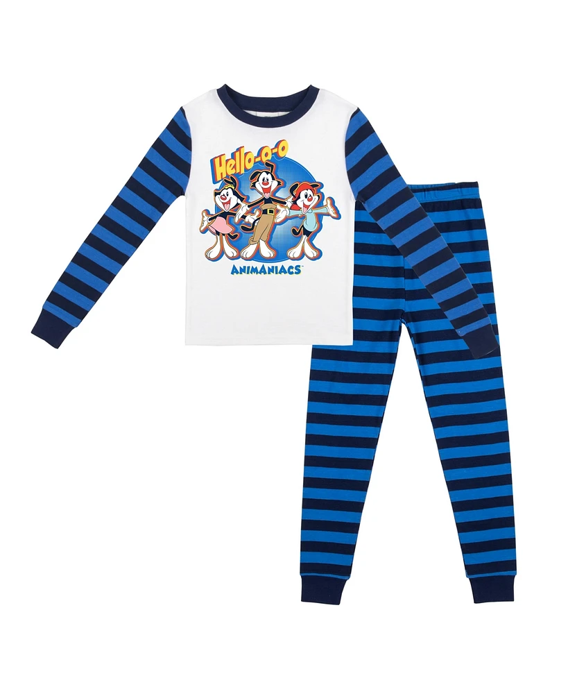 Animaniacs Little Boys Character Group with Blue Stripes Youth Long Sleeve Pajama Set