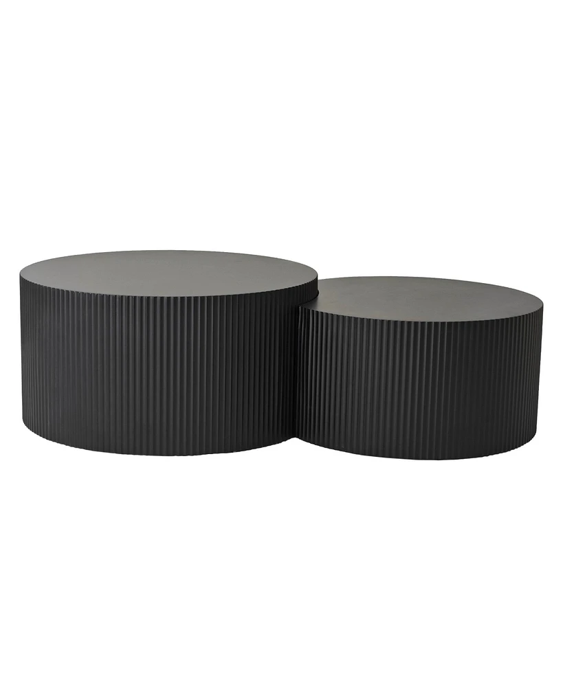 Simplie Fun Vertical Stripe Design Nesting Coffee Table Set For Living Room, Bedroom, Black(Set Of 2 Pieces)