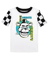 Five Nights at Freddy's Little Boys Freddy Fazbear Face Youth Black & White Checkered Short Sleeve Shirt & Sleep Pants Set