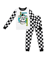 Five Nights at Freddy's Little Boys Freddy Fazbear Face Youth Black & White Checkered Long Sleeve Shirt & Sleep Pants Set