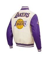 Pro Standard Men's Cream Los Angeles Lakers Retro Classic Varsity Full-Zip Jacket