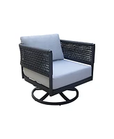 International Concepts Outdoor 3 Piece Woven Abaca Rope Patio Furniture Set with an End Table and 2 Swivel Chairs