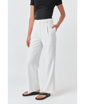 Grey Lab Women's Pinstriped High Waisted Wide Trousers