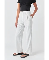 Grey Lab Women's Pinstriped High Waisted Wide Trousers