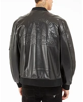 Guess Men's District Faux-Leather Full-Zip Bomber Jacket