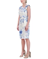 Jessica Howard Petite Floral-Print Bow-Trim Sheath Dress