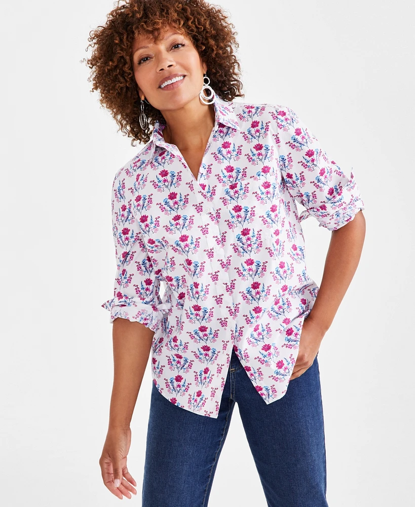 Style & Co Women's Printed Cotton Perfect Shirt, Created for Macy's