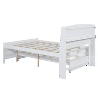 Full Size Platform Bed With Storage Led Headboard, Twin Size Trundle And 3 Drawers