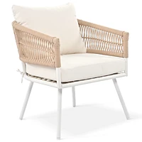 Boho Rope Patio Furniture Set, Acacia Wood Table, Navy