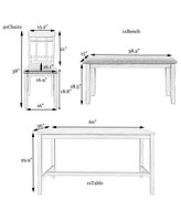 Streamdale Furniture 6 Piece Wooden Dining Table Set, Kitchen Table Set With 4 Chairs And Bench, Farmhouse Rustic Style