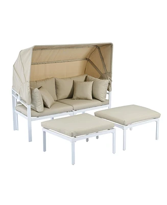 Simplie Fun Outdoor 3-Piece Patio Daybed Set with Canopy